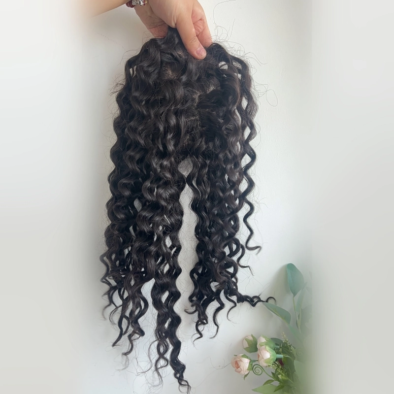 #1b color 5.5*6 inch Mono topper curly texture Brazilian virgin human hair YR0061